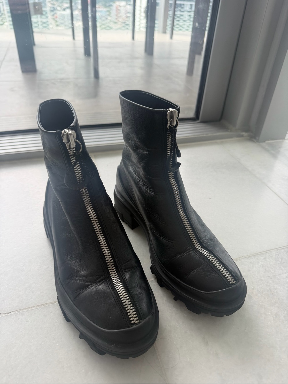 rag & bone Black Leather Front-Zip Lace Up Ankle Boots